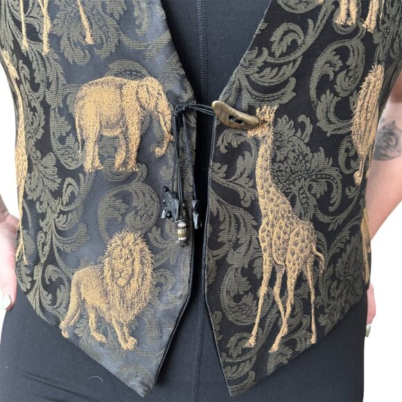 Vintage 90s Safari Animal Tapestry Vest - Picture 6 of 11